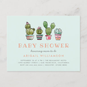 Postal De Invitación Cactus suculento Baby Shower de la acuarela en