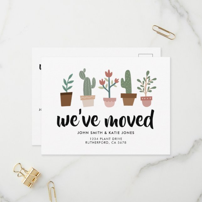 Postal De Invitación Cactus y plantas de moda Nuevo hogar y mudanza (Anverso/Reverso In Situ)