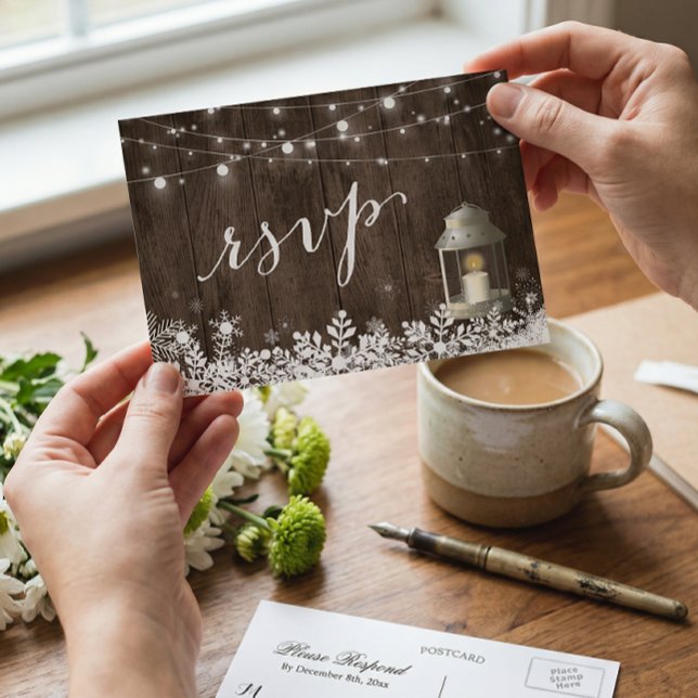 Postal De Invitación Cadena Rustica enciende copas de nieve Boda RSVP (Subido por el creador)