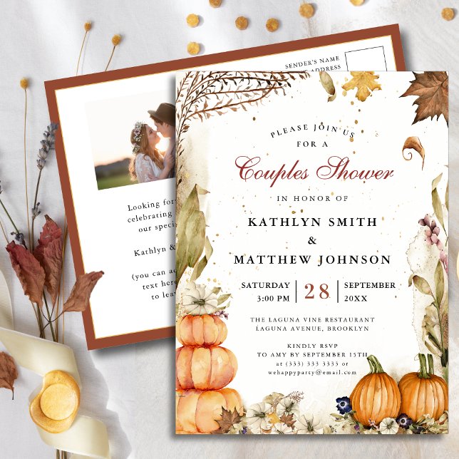 Postal De Invitación Caer Enamorada Caída Botánica Rústica Ducha Pareja (Subido por el creador)