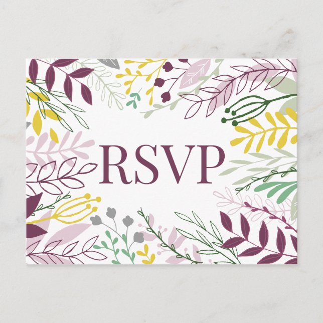 Postal De Invitación Caída Boho jardín morado amarillo floral (Anverso)