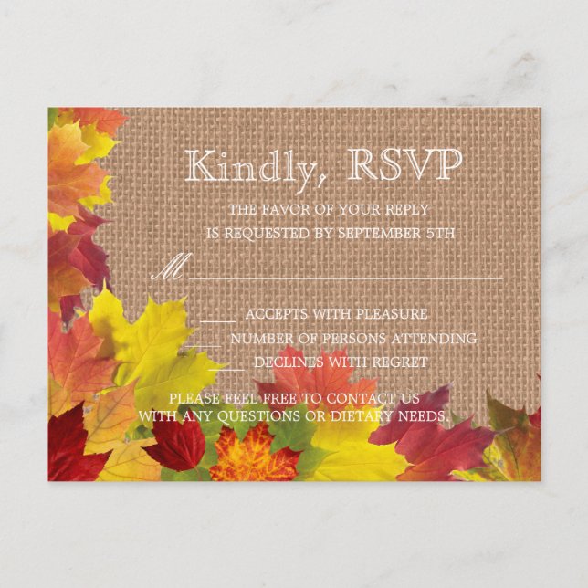 Postal De Invitación Caída Rústica Sale Boda Burlap RSVP (Anverso)