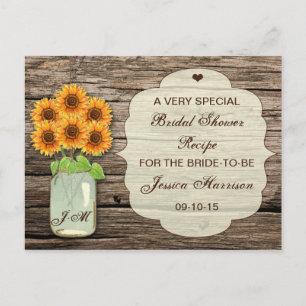 Postal De Invitación Cajas de recetas de ducha de novia Sunflower Mason