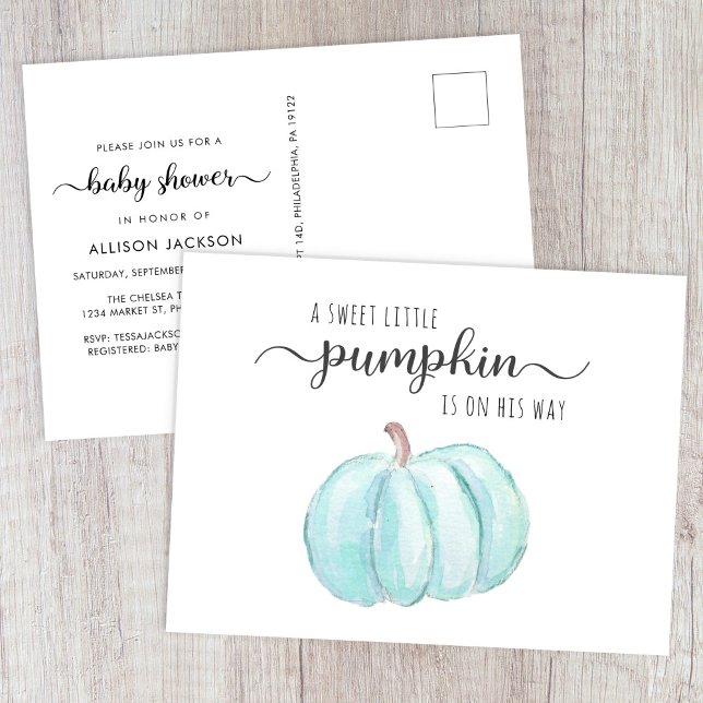Postal De Invitación Calabaza azul acuarela Baby Boy Shower (Subido por el creador)