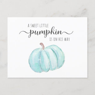 Postal De Invitación Calabaza azul acuarela bebé niño ducha