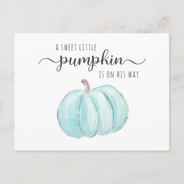 Postal De Invitación Calabaza azul acuarela niño bebé ducha virtual (Anverso)