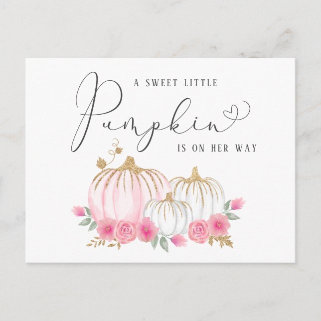 Postal De Invitación Calabaza Bebé Flora Rosa Chica Virtual Ducha (Anverso)