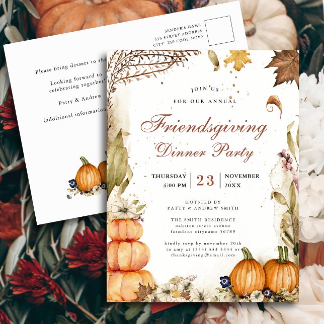 Postal De Invitación Calabaza Botánica de la Cena Amistosa de Otoño (Subido por el creador)