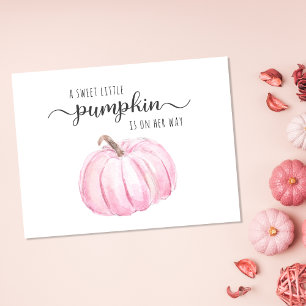 Postal De Invitación Calabaza color de agua rosa bebé niña ducha