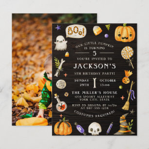 Postal De Invitación Calabaza pequeña Foto de cumpleaños de Cute Hall