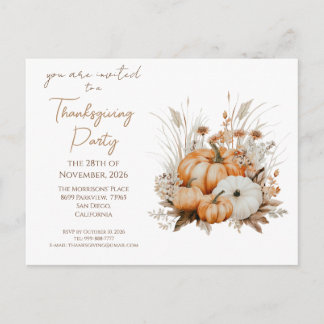 Postal De Invitación Calabazas de acuarela hierba seca Feliz Día de Acc