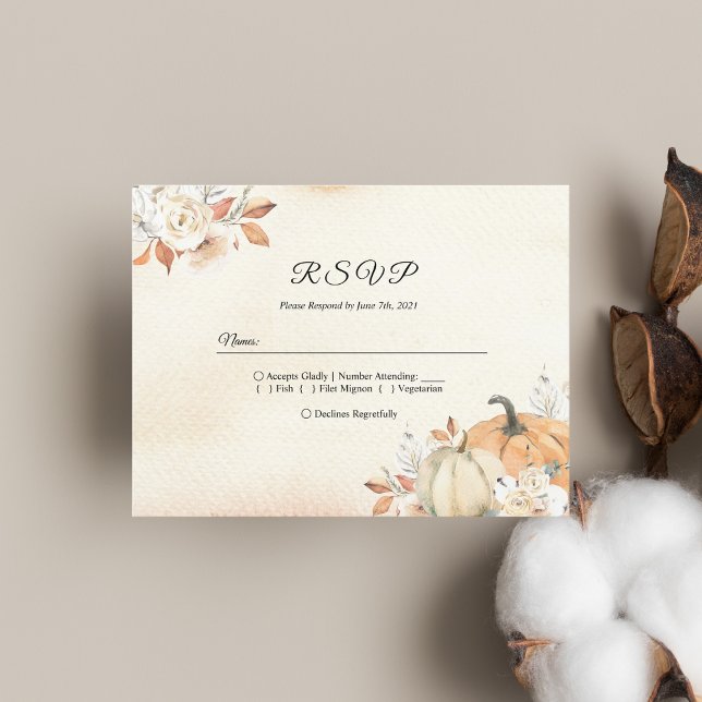 Postal De Invitación Calabazas y flores rusticas de Naranja otoñal (Subido por el creador)