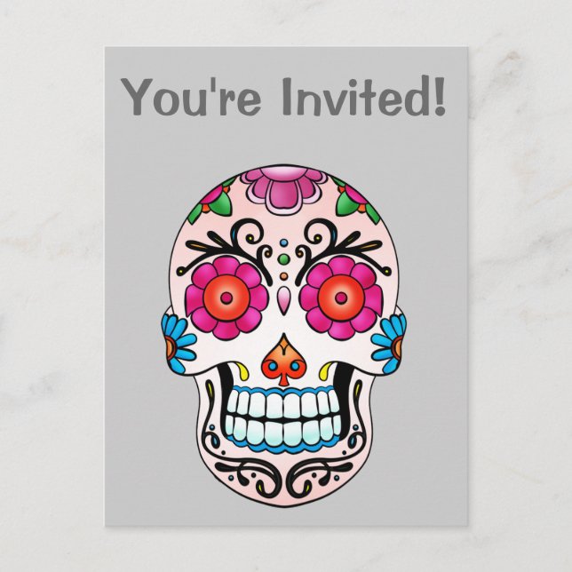 Postal De Invitación Calavera - Arte de Tatuaje (Anverso)