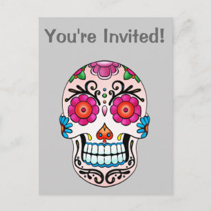 Postal De Invitación Calavera de Azúcar - Arte de Tatuajes