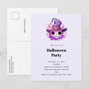 Postal De Invitación Calavera en sombrero de bruja Fiesta caprichosa de