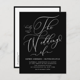Postal De Invitación Caligrafía caprichosa Código QR Boda negro