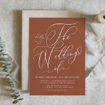 Postal De Invitación Caligrafía caprichosa Código QR Boda Terracotta<br><div class="desc">Invite a su familia y amigos a su día de boda con nuestra postal de invitación a la boda con código QR de personalizable. Incluye la frase "El Boda de" en un guión caprichoso e integra perfectamente un código QR personalizado para acceder fácilmente a todos los detalles de su día...</div>