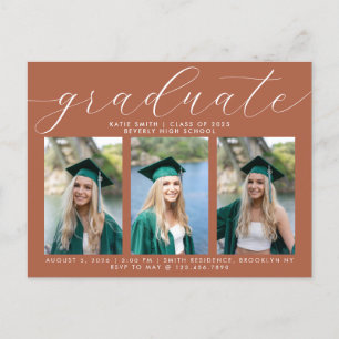 Postal De Invitación Caligrafía de terracota Graduación mínima 3 Foto