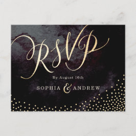 Postal De Invitación Caligrafía del purpurina de oro negro Glam RSVP