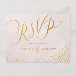 Postal De Invitación Caligrafía dorada de rosa de brillo moderno RSVP