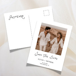 Postal De Invitación Caligrafía Guardar Fecha Foto Boda Moderna