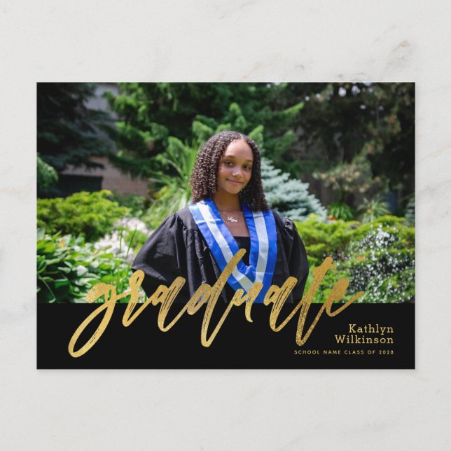 Postal De Invitación Caligrafía moderna de oro Graduación simple de fot (Anverso)