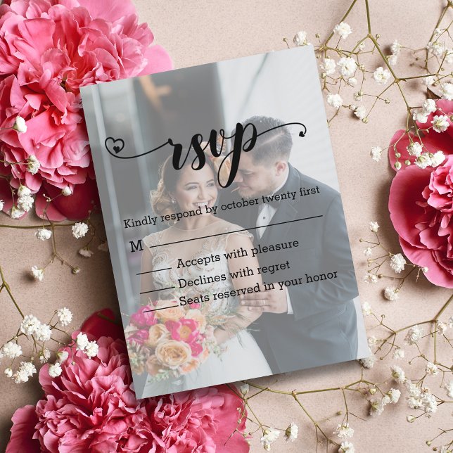 Postal De Invitación caligrafía moderna foto desvanecida del boda rsvp (Subido por el creador)