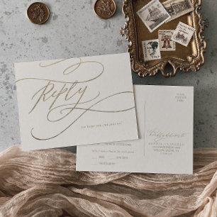 Postal De Invitación Caligrafía romántica de oro   RSVP de selección de