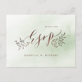 Postal De Invitación Caligrafía verde sabio boda floral rústica RSVP