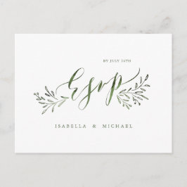 Postal De Invitación Caligrafía verde sabio boda floral rústica RSVP