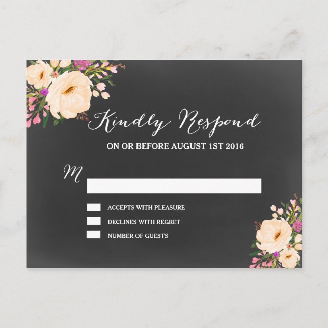 Postal De Invitación Calkboard de Anemones Rústicos (Anverso)