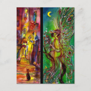 Postal De Invitación Calle en la noche y Hada Verde