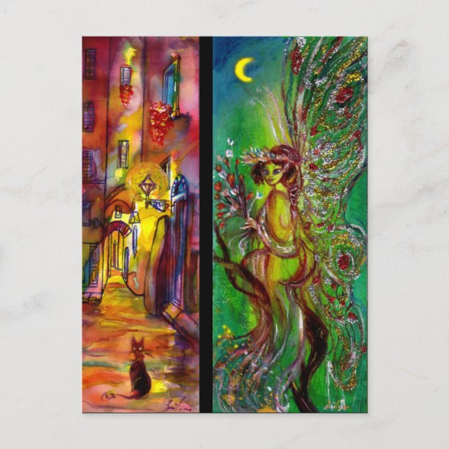 Postal De Invitación Calle en la noche y Hada Verde (Anverso)