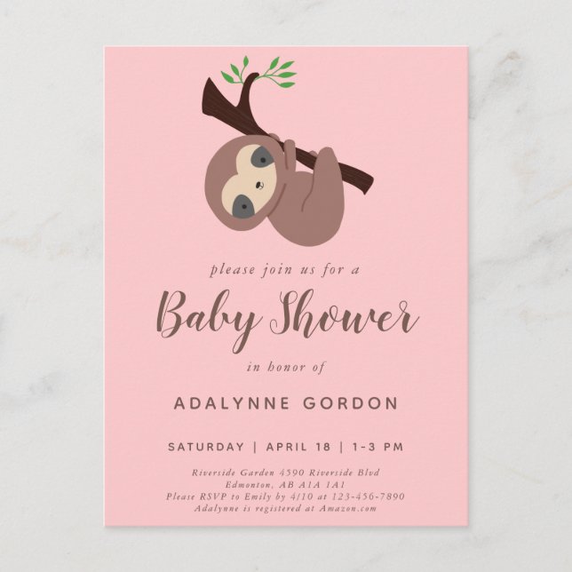 Postal De Invitación Calligrafía marrón rosa del Chica de Baby Shower d (Anverso)