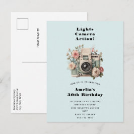 Postal De Invitación Cámara con flores imagen retro pastel cumpleaños