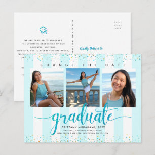 Postal De Invitación Cambiar fecha foto de graduación chic letra cursiv