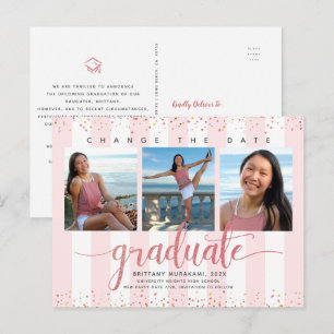 Postal De Invitación Cambiar fecha rosa moda de foto de graduación de g