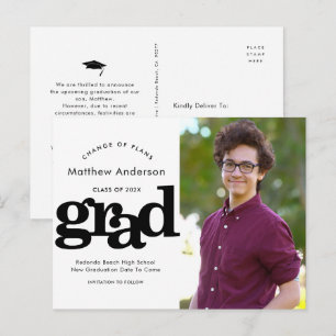 Postal De Invitación Cambio de planes de graduación tipografía negra en