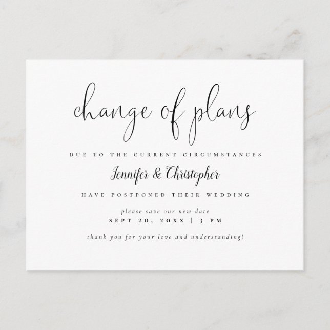 Postal De Invitación Cambio Simple De Planes Guión Boda Posposición (Anverso)