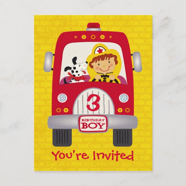 Postal De Invitación Camión de bomberos (Anverso)
