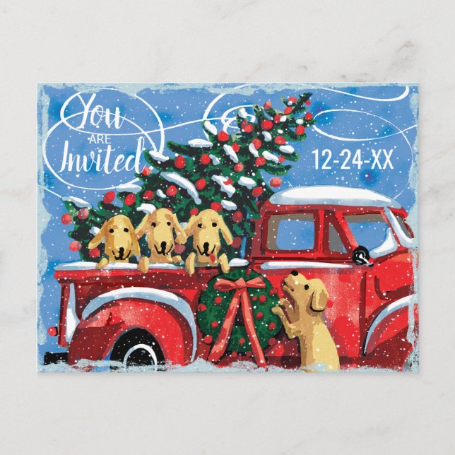Postal De Invitación Camión Rojo Vintage con Fiesta de Navidades de per (Anverso)