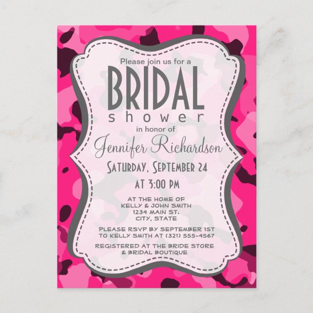 Postal De Invitación Camo rosa profundo; camuflaje (Anverso)