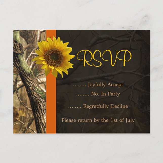 Postal De Invitación Camo y girasoles (Anverso)
