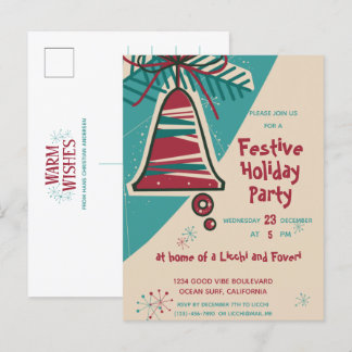 Postal De Invitación campana de Navidad de mediados de siglo moderno
