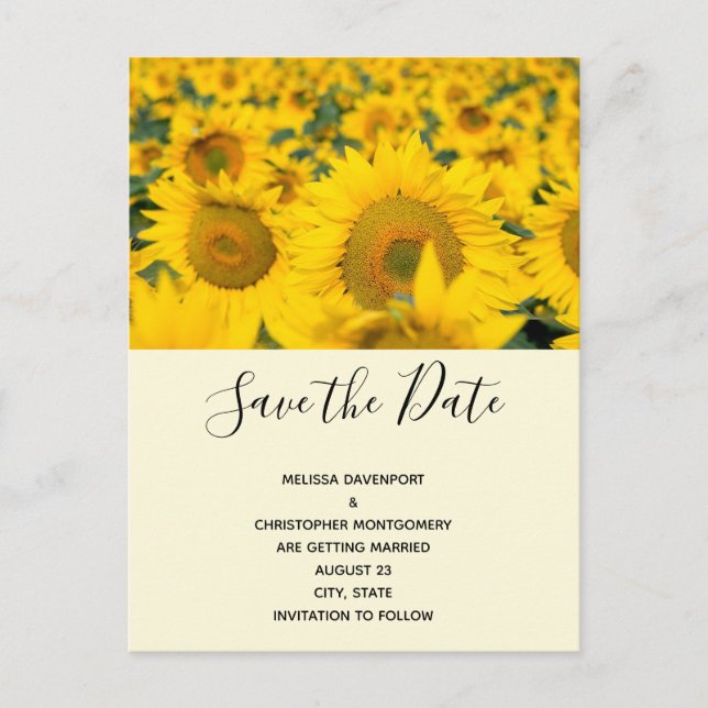Postal De Invitación Campo amarillo del Boda de los girasoles (Anverso)