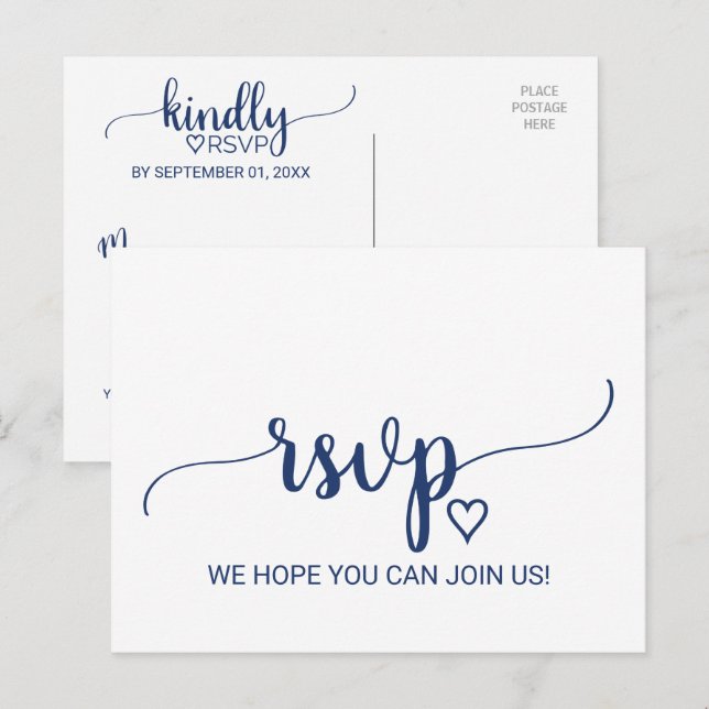 Postal De Invitación Canción de Canción de caligrafía simple azul naval (Anverso / Reverso)