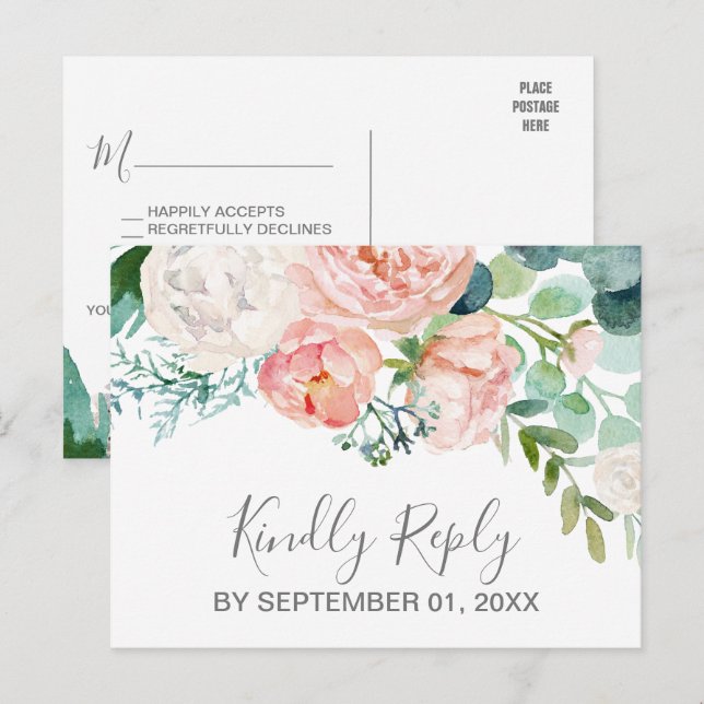 Postal De Invitación Canción Romántica Peony Flowers Solicitud de posta (Anverso / Reverso)