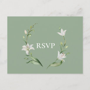 Postal De Invitación Canción RSVP de Boda Verde Floral Blanca