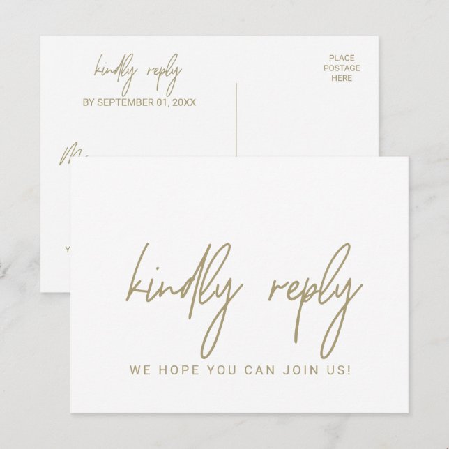 Postal De Invitación Canción Whimsical Gold Caligraphy Request RSVP (Anverso / Reverso)