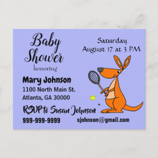 Postal De Invitación Canguro gracioso jugando al tenis Baby Shower